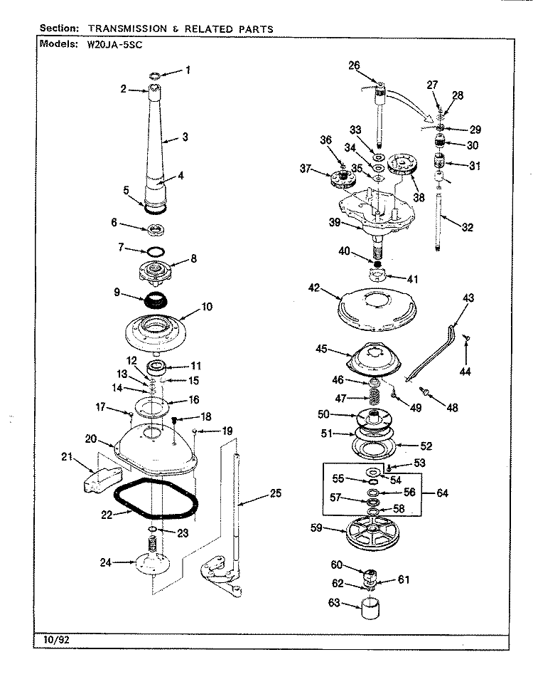 TRANSMISSION & RELATED PARTS (REV. A - D) Diagram and Parts List for W20JA5SC  Magic Chef Washer