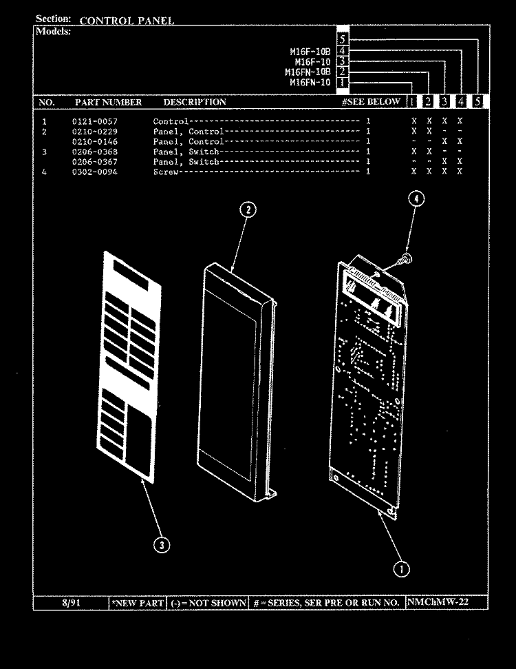 CONTROL PANEL Diagram and Parts List for M16FN-10B  Magic Chef Microwave