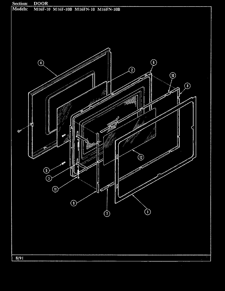 DOOR Diagram and Parts List for M16FN-10B  Magic Chef Microwave