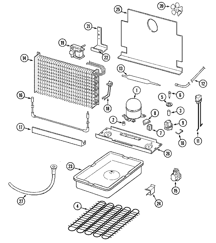 UNIT COMPARTMENT & SYSTEM Diagram and Parts List for DNF20J  Crosley Freezer