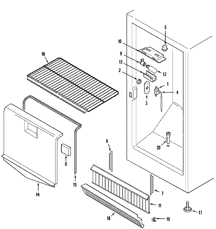 FREEZER COMPARTMENT Diagram and Parts List for AFU1567BW  Amana Freezer