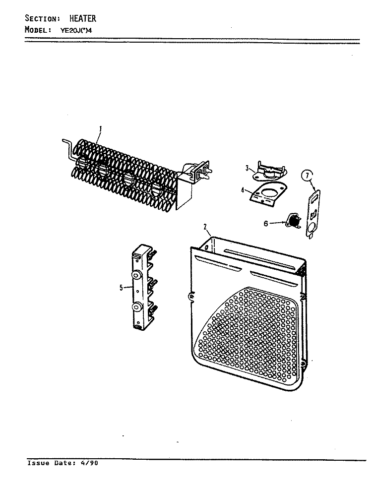 HEATER (REV. A - D) Diagram and Parts List for YE20JN4  Magic Chef Dryer
