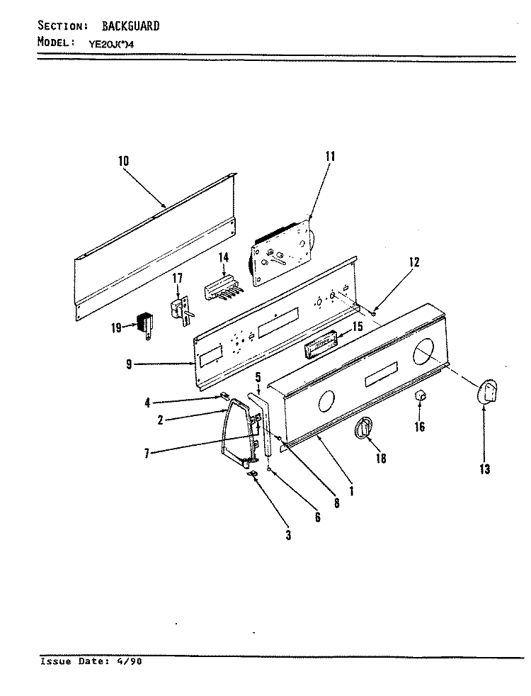 CONTROL PANEL (REV. A - D) Diagram and Parts List for YE20JN4  Magic Chef Dryer