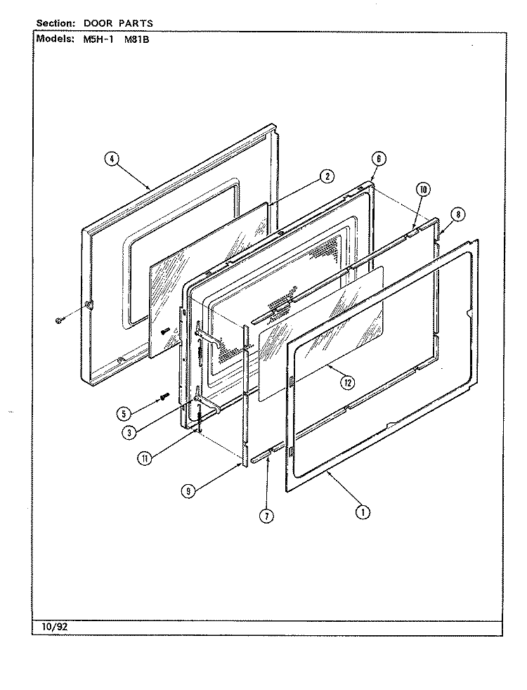 DOOR Diagram and Parts List for M5HW-1  Magic Chef Microwave