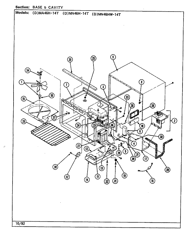BASE & CAVITY Diagram and Parts List for DMN46HW-14T  Norge Microwave