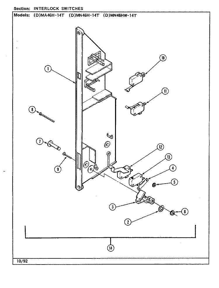 INTERLOCK SWITCHES Diagram and Parts List for DMN46HW-14T  Norge Microwave