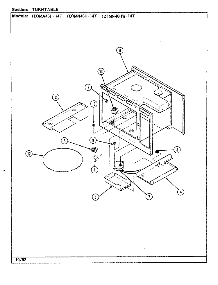 TURNTABLE Diagram and Parts List for DMN46HW-14T  Norge Microwave