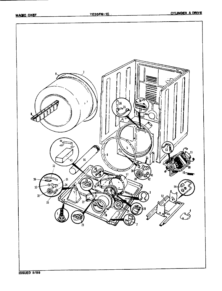 CYLINDER & DRIVE (REV. A - B) Diagram and Parts List for YE20FA1C  Magic Chef Dryer