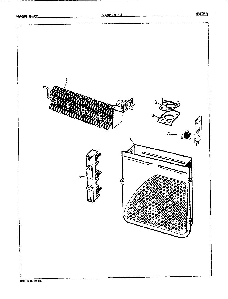 HEATER (REV. A - B) Diagram and Parts List for YE20FA1C  Magic Chef Dryer