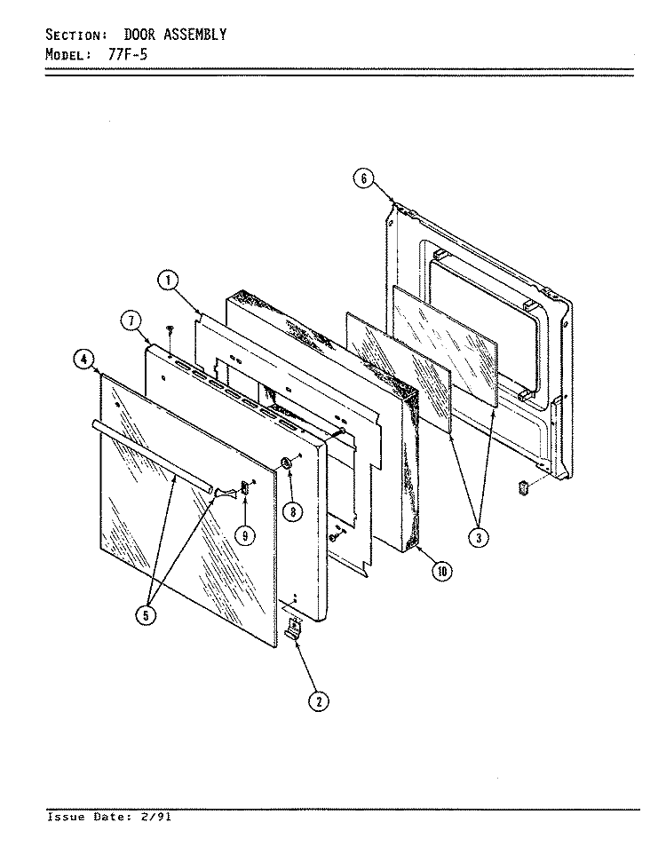 DOOR - LOWER Diagram and Parts List for 77FK-5EXWW  Magic Chef Wall Oven