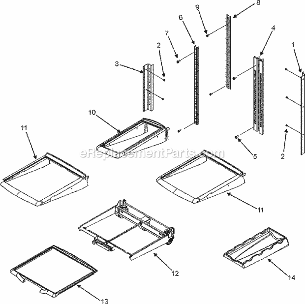 Refrigerator Shelves Diagram and Parts List for MFI2568AES  Maytag Refrigerator