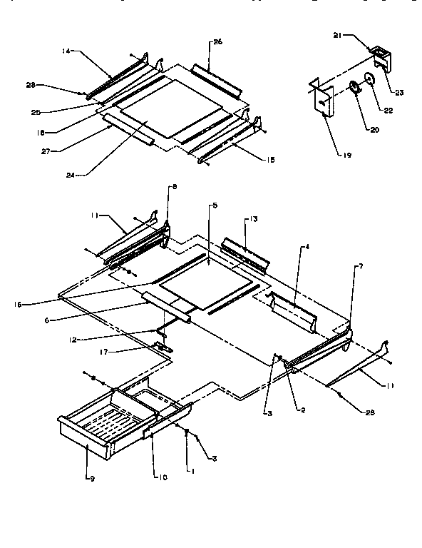 Cabinet Shelving Diagram and Parts List for TX19R2-P1158506W  Amana Refrigerator
