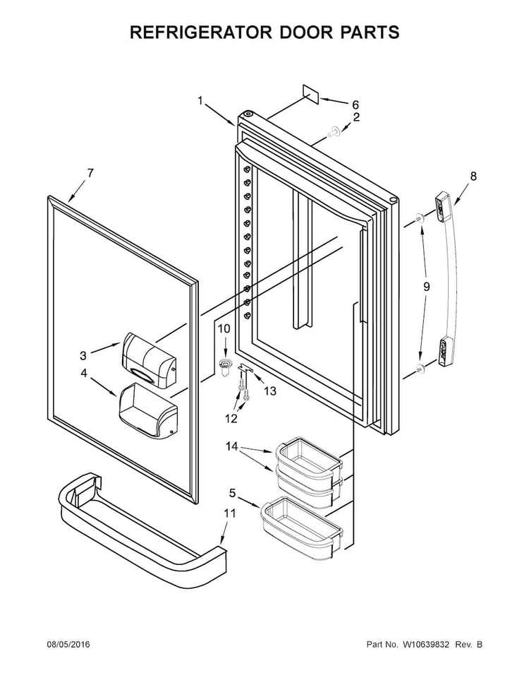 Refrigerator Door Parts Diagram and Parts List for ABB1924BRM00  Amana Refrigerator