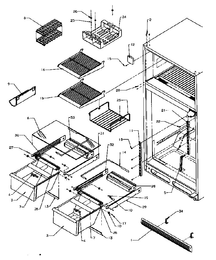 Cabinet Shelving Diagram and Parts List for TR22S4-P1196201WL  Amana Refrigerator