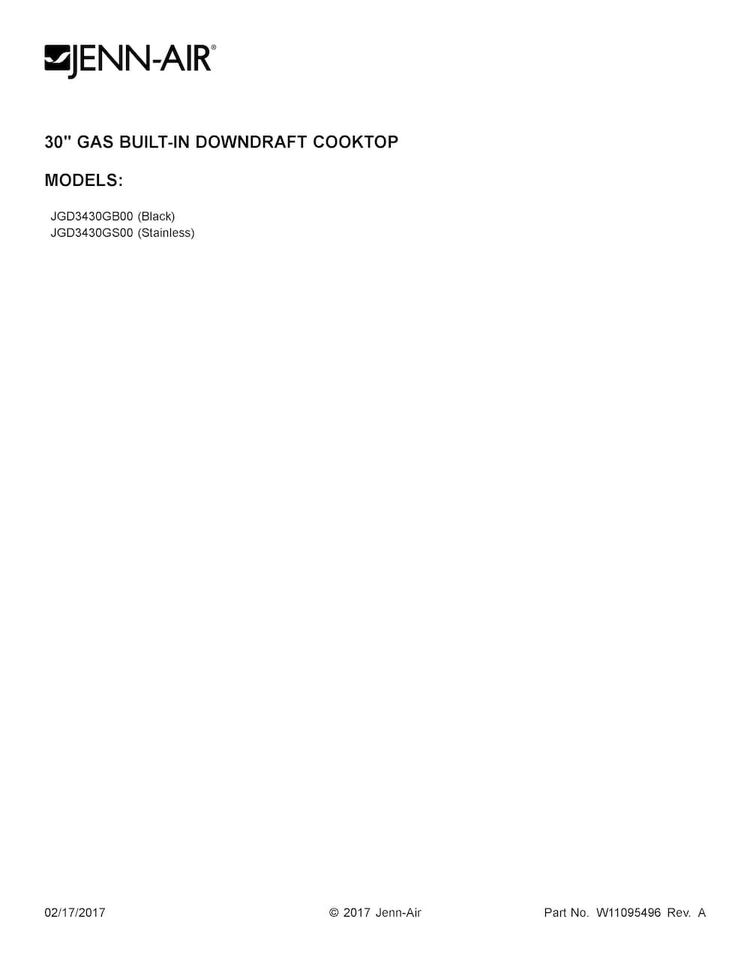 Cover Sheet Diagram and Parts List for JGD3430GB00  Jenn-Air Cooktop
