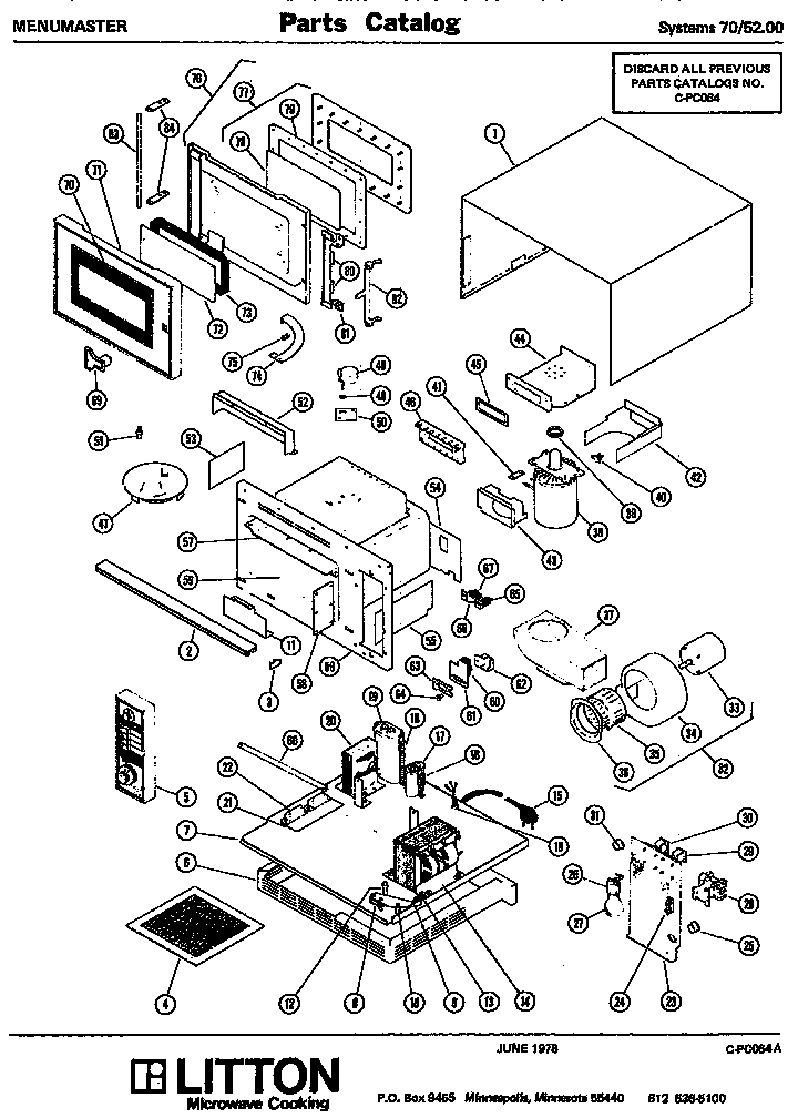 Replacement Parts Diagram and Parts List for 70 5200 Amana Microwave