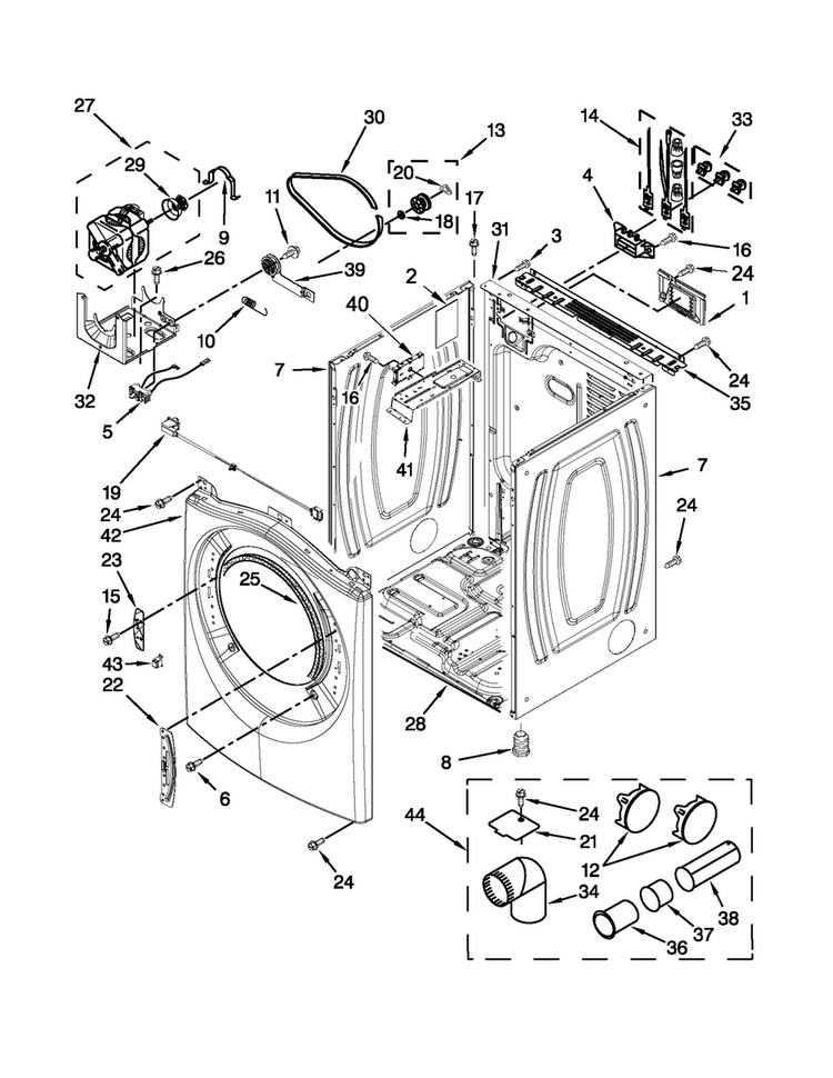 Cabinet Parts Diagram and Parts List for NED5700BW0  Amana Dryer