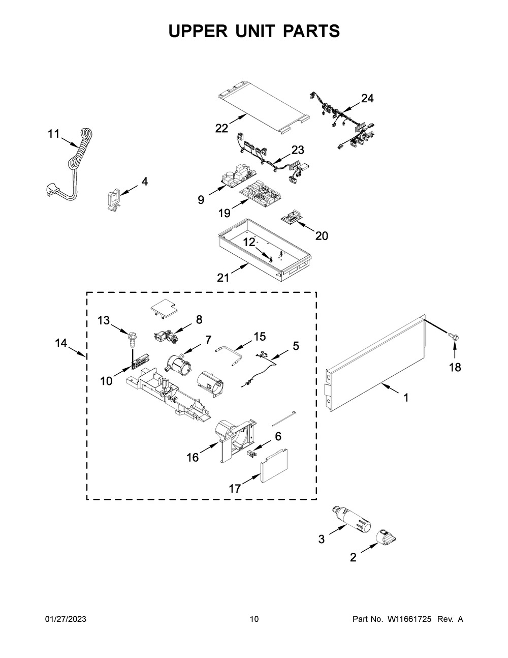 Upper Unit Parts Diagram and Parts List for JBZFR24IGX10  Jenn-Air Freezer