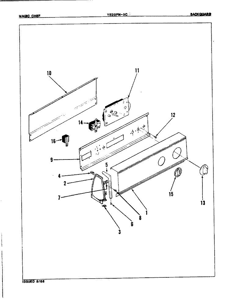 CONTROL PANEL Diagram and Parts List for YE20FA3C  Magic Chef Dryer