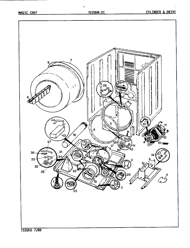 CYLINDER & DRIVE (REV. A - C) Diagram and Parts List for YE20HN2C  Magic Chef Dryer