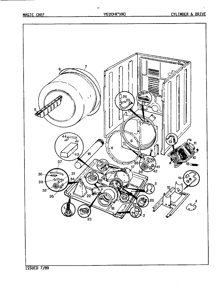 CYLINDER & DRIVE (REV. A - D) Diagram and Parts List for YE20HA3C  Magic Chef Dryer