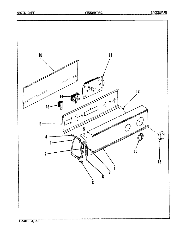 CONTROL PANEL (REV. A - D) Diagram and Parts List for YE20HA3C  Magic Chef Dryer