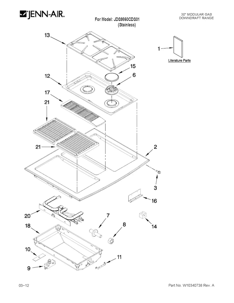 Cooktop Parts Diagram and Parts List for JDS9860CDS01  Jenn-Air Range