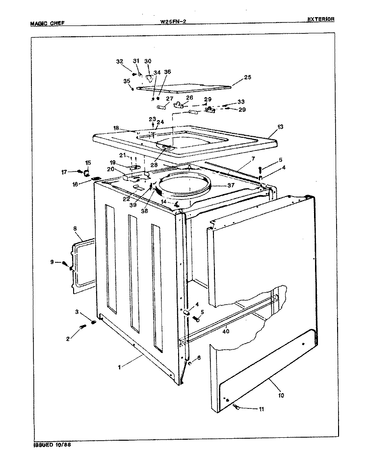 EXTERIOR (REV. A) Diagram and Parts List for W25FN2  Magic Chef Washer