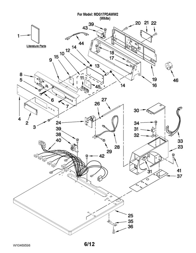 Top And Console Parts Diagram and Parts List for MDG17PDAWW2  Maytag Dryer