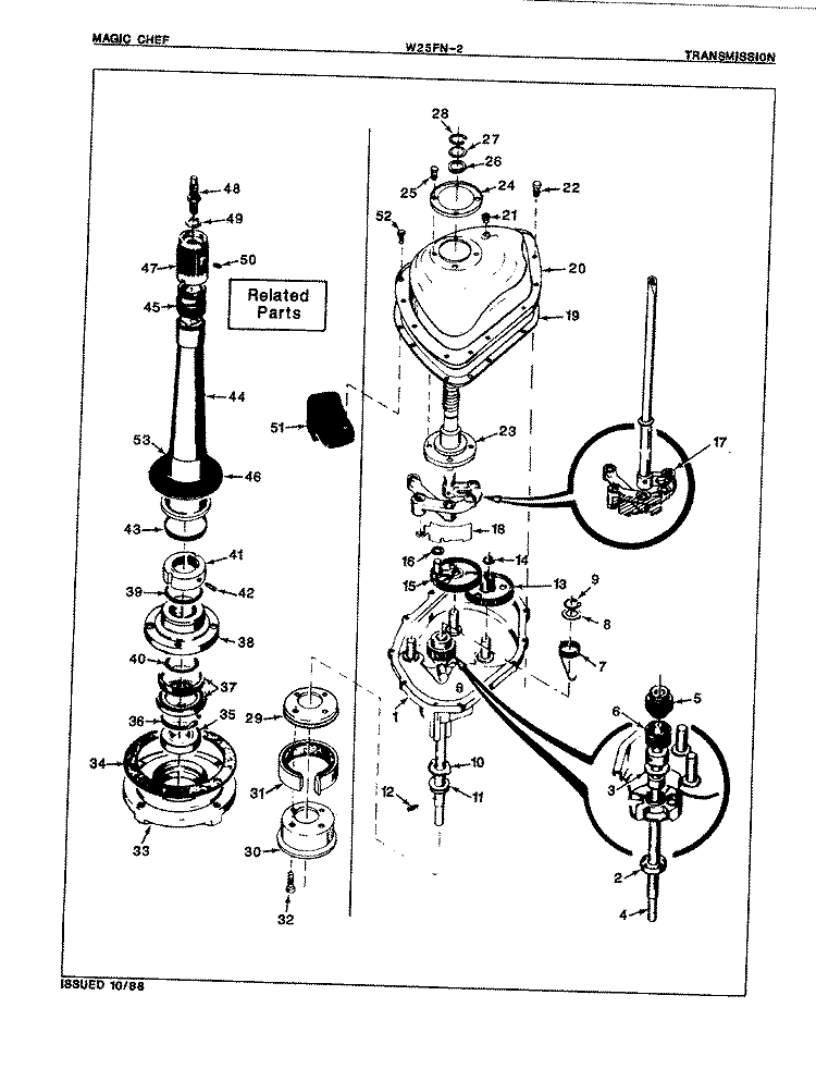 TRANSMISSION (REV. A) Diagram and Parts List for W25FA2  Magic Chef Washer