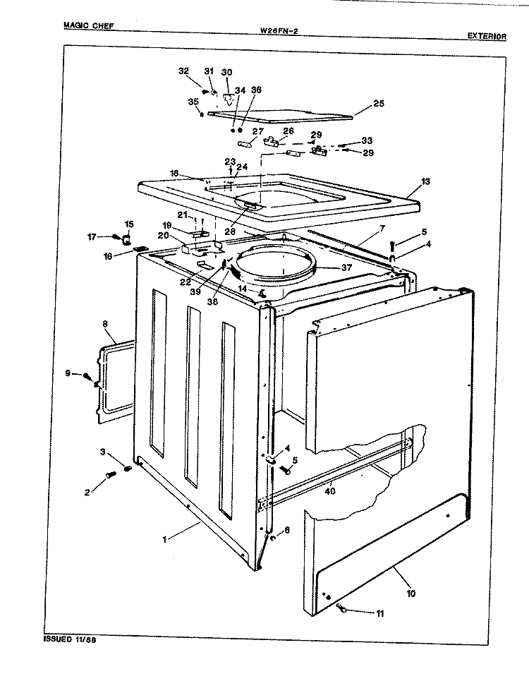 EXTERIOR (REV. A) Diagram and Parts List for W26FN2  Magic Chef Washer