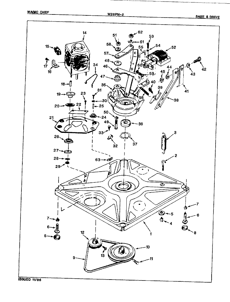 BASE & DRIVE (REV. A) Diagram and Parts List for W26FY2  Magic Chef Washer
