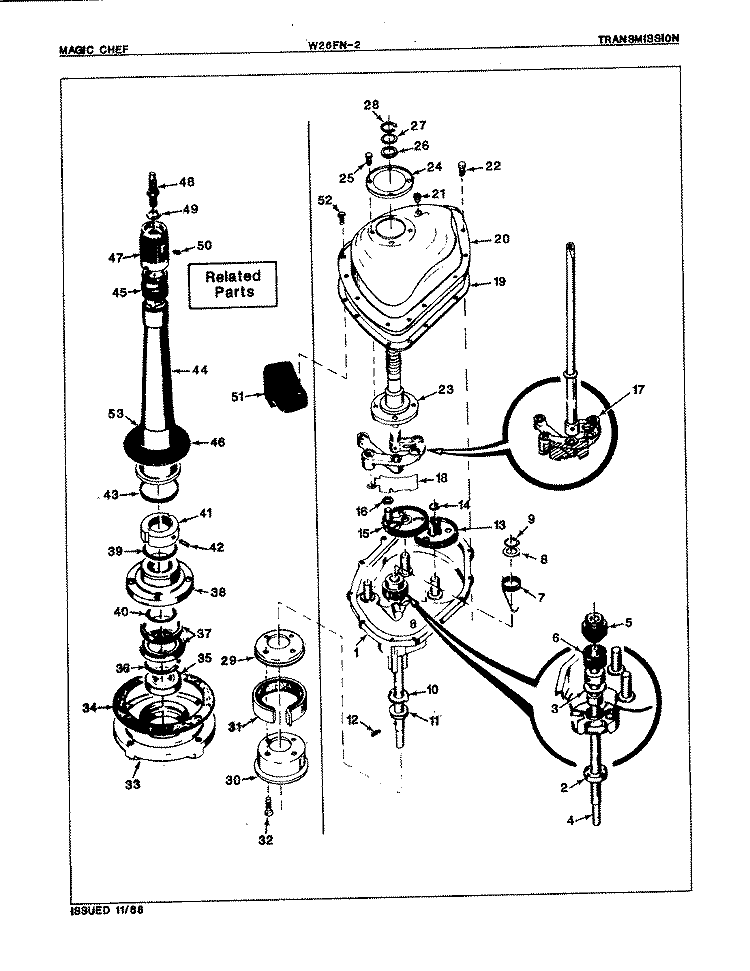 TRANSMISSION (REV. A) Diagram and Parts List for W26FY2  Magic Chef Washer