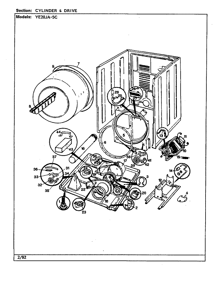 CYLINDER & DRIVE (YE20JA5C) (REV. A) Diagram and Parts List for YE20JA5C  Magic Chef Dryer