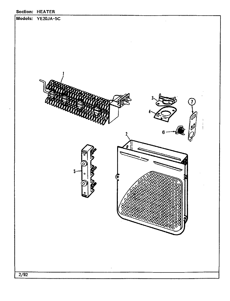 HEATER (YE20JA5C) (REV. A) Diagram and Parts List for YE20JA5C  Magic Chef Dryer
