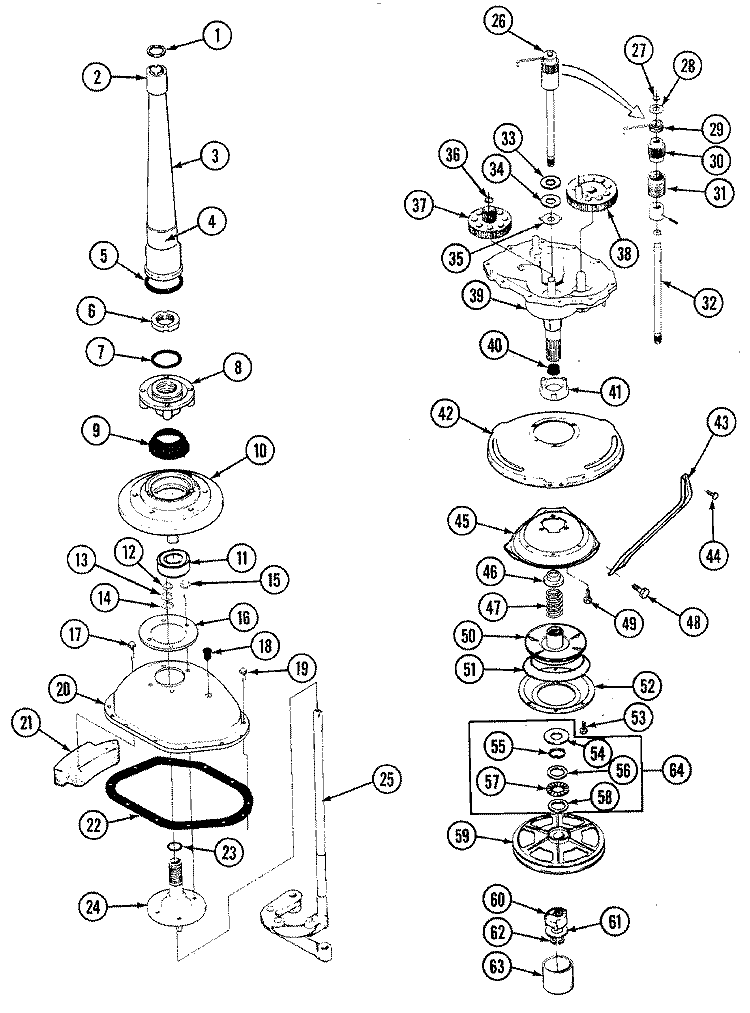 TRANSMISSION Diagram and Parts List for W209KA  Magic Chef Washer