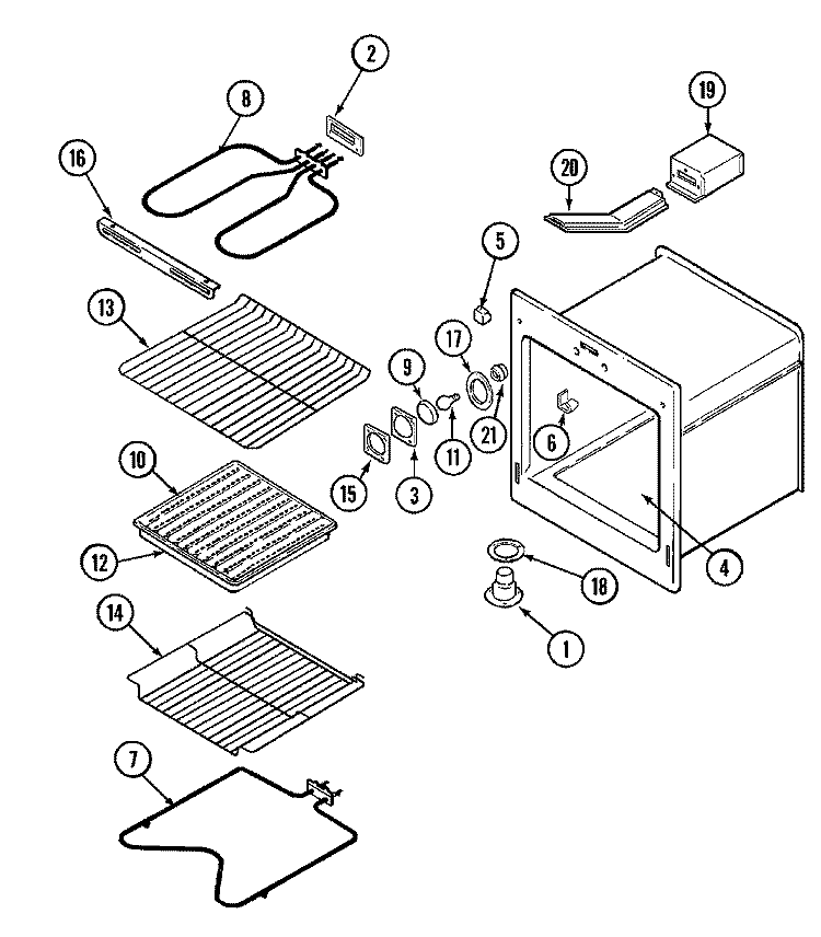 OVEN Diagram and Parts List for 9834XPB  Magic Chef Wall Oven