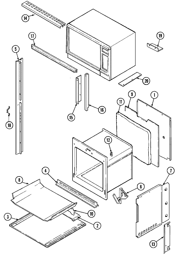 BODY Diagram and Parts List for 9834XPB  Magic Chef Wall Oven