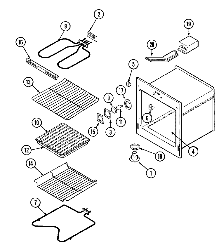 OVEN Diagram and Parts List for 9864XPB  Magic Chef Wall Oven