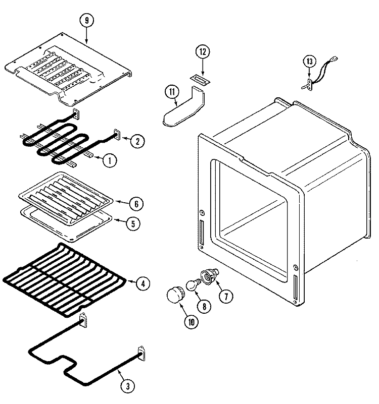 OVEN Diagram and Parts List for 3865XRW  Magic Chef Range