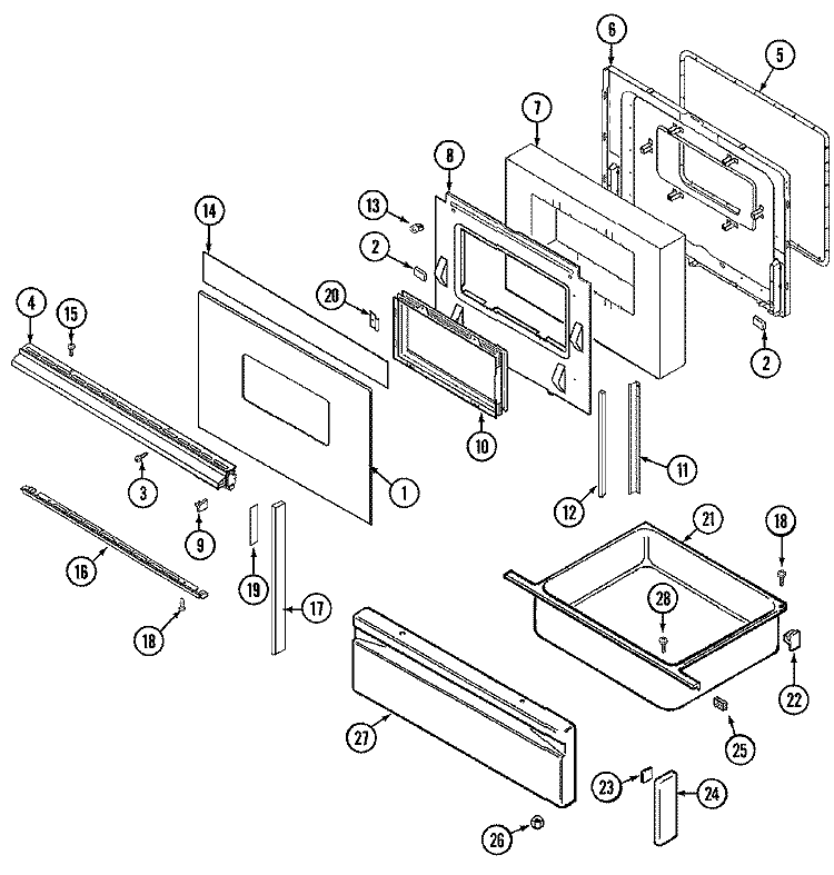 DOOR / DRAWER Diagram and Parts List for 6892VVV  Magic Chef Range