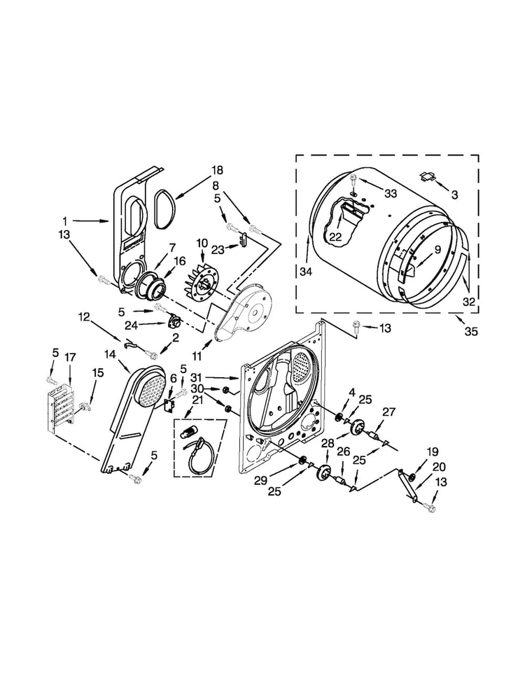 Bulkhead Parts Diagram and Parts List for 4GNED4400YQ1  Amana Dryer