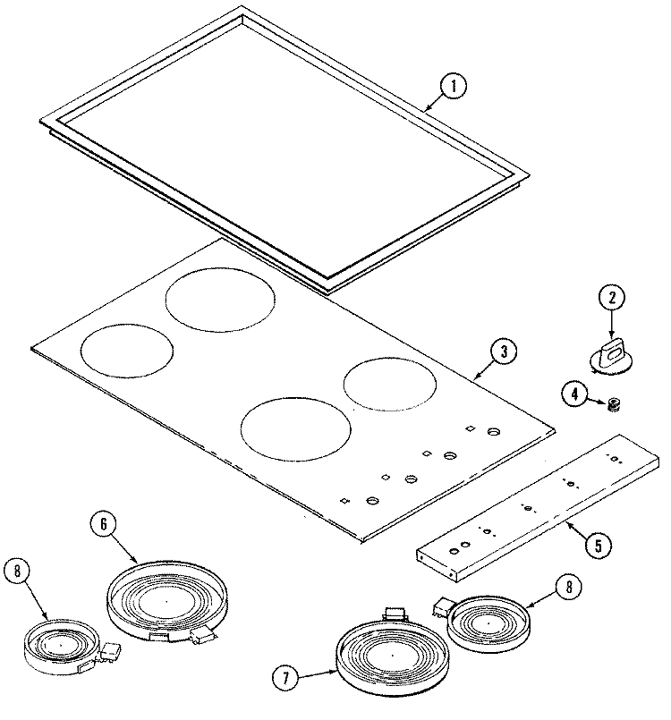 TOP ASSEMBLY Diagram and Parts List for 8770RB  Magic Chef Cooktop