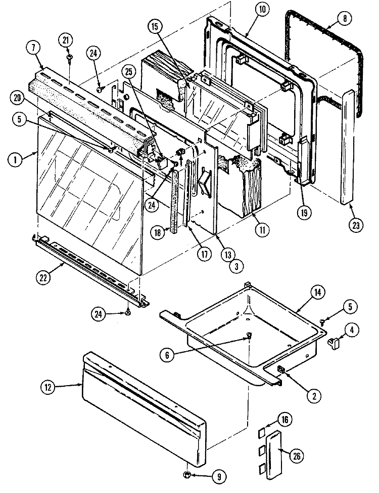 DOOR / DRAWER (6551XRx & 6651XRx) Diagram and Parts List for 6551XRA  Magic Chef Range
