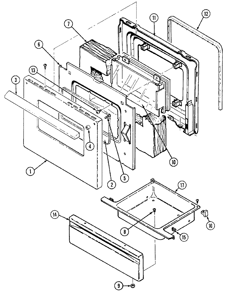 DOOR / DRAWER (6551WRx) Diagram and Parts List for 6551WRW  Magic Chef Range