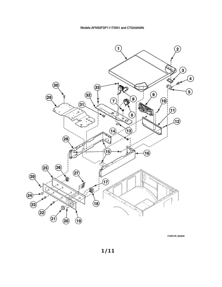 Cabinet Top/Control Panel/Controls Diagram and Parts List for AFN50FSP111TW01  Speed Queen Washer