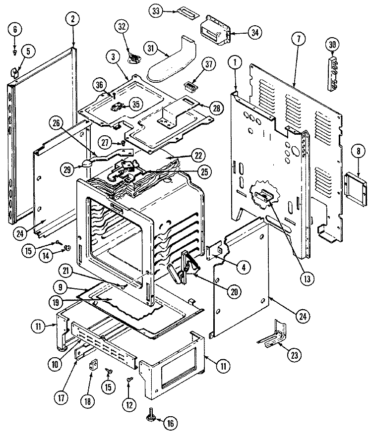 BODY Diagram and Parts List for 3889VRA  Magic Chef Range