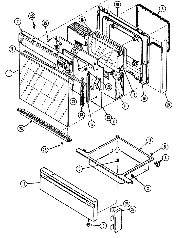 DOOR / DRAWER (3889VRV, 3889VRA) Diagram and Parts List for 3889VRV  Magic Chef Range