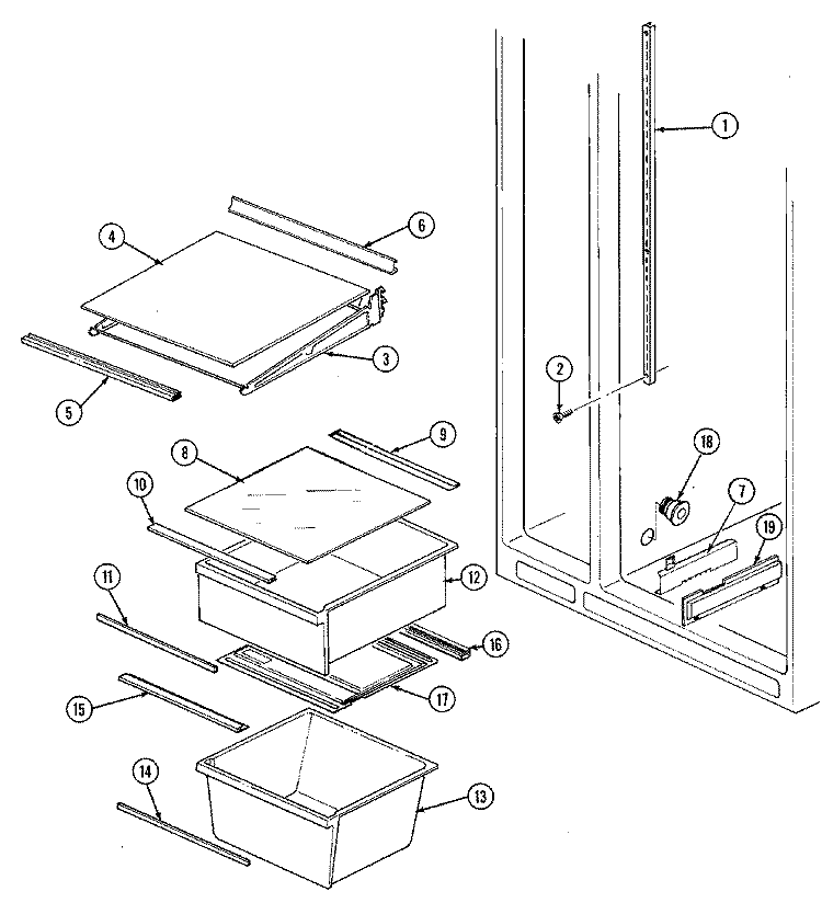 SHELVES & ACCESSORIES Diagram and Parts List for RC223TM  Amana Refrigerator
