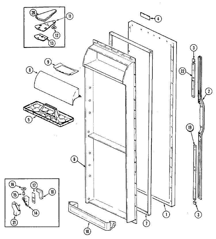 FRESH FOOD DOOR Diagram and Parts List for RC223TM  Amana Refrigerator
